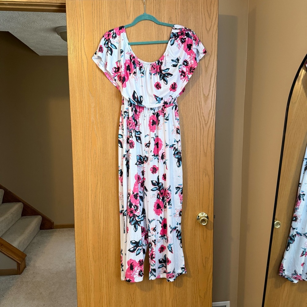 Floral Jumpsuit with Pink and Blue Accents